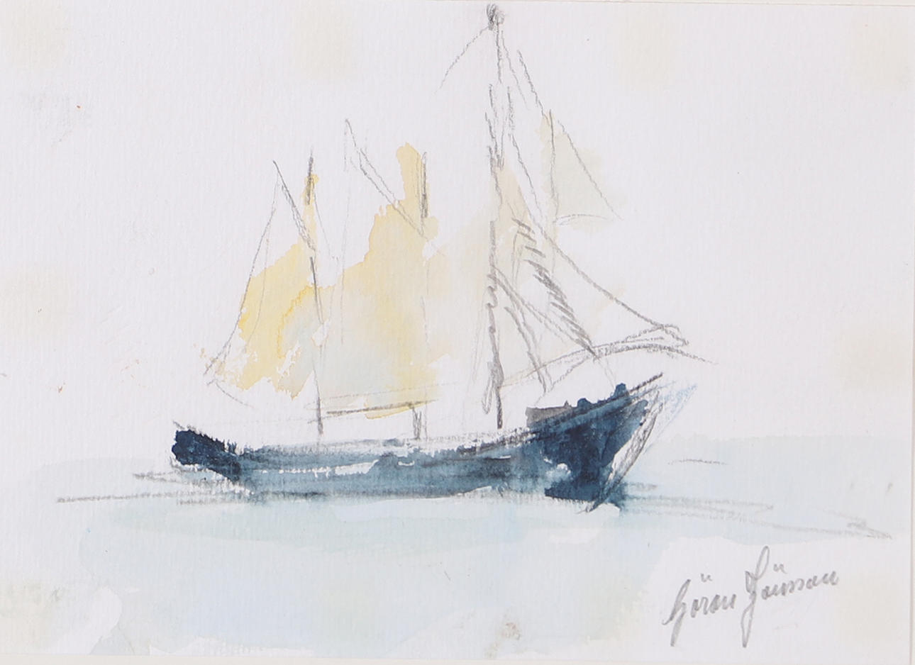 GÖRAN JÖNSSON. Segelboot, Aquarell, signiert.