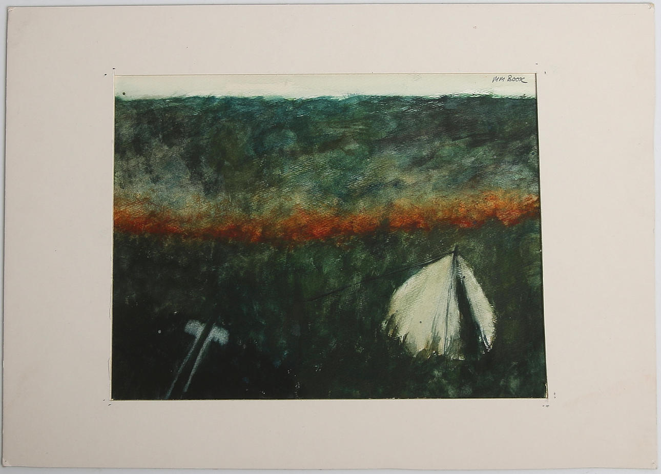 MAX MIKAEL BOOK. "Läger för livvakt", akvarell. Signerad.