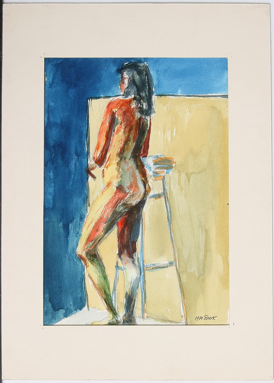 MAX MIKAEL BOOK. "Modell", akvarell. Signerad.