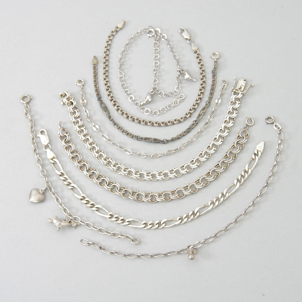 ARMBAND, 9 stycken, silver.