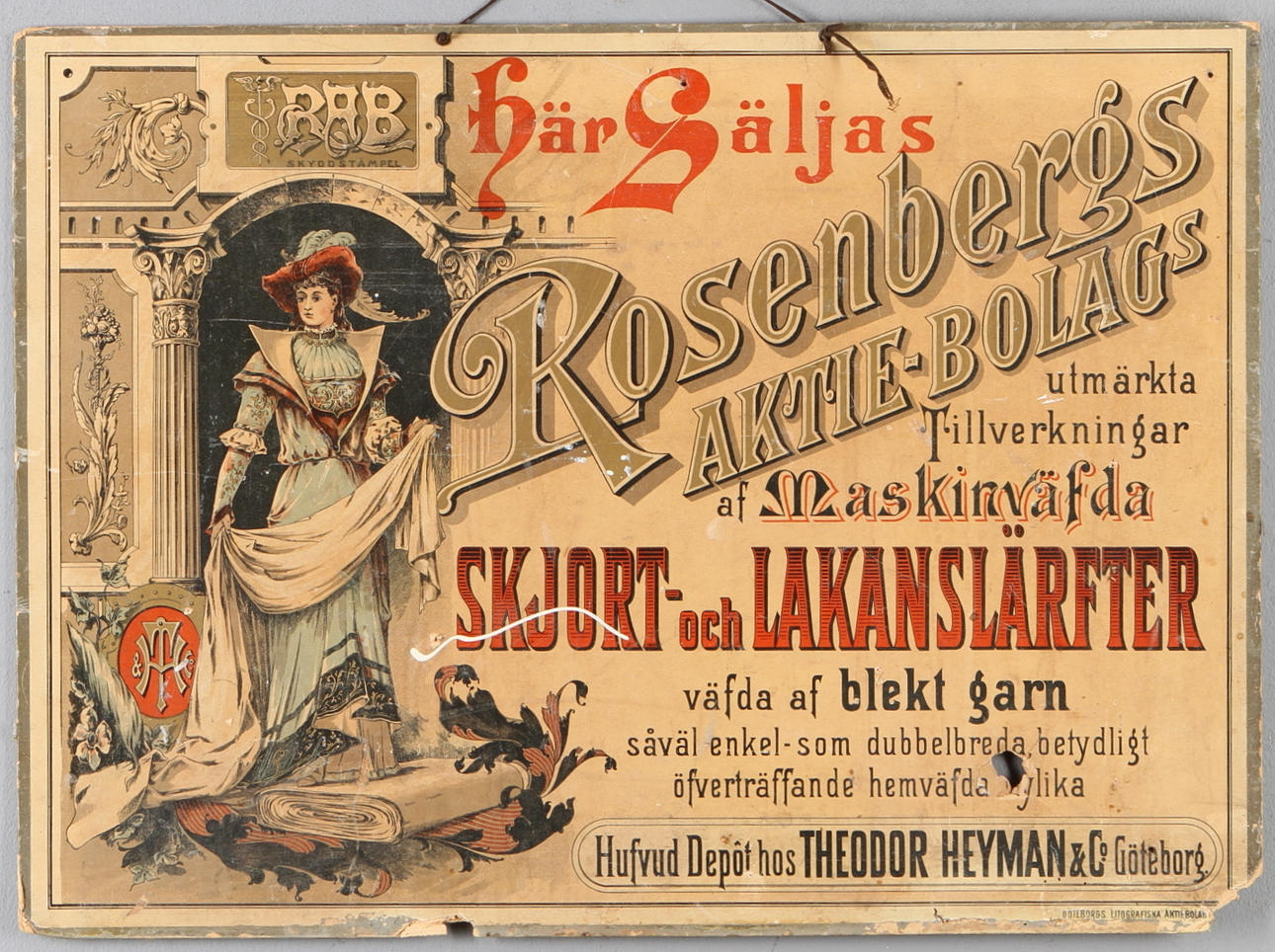 REKLAMSKYLT, Skjort- och Lakanslärfter, Göteborgs Litografiska, 1880-tal.