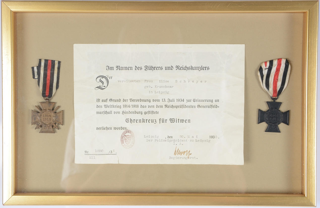 Inramade tyska medaljer, första världskriget.