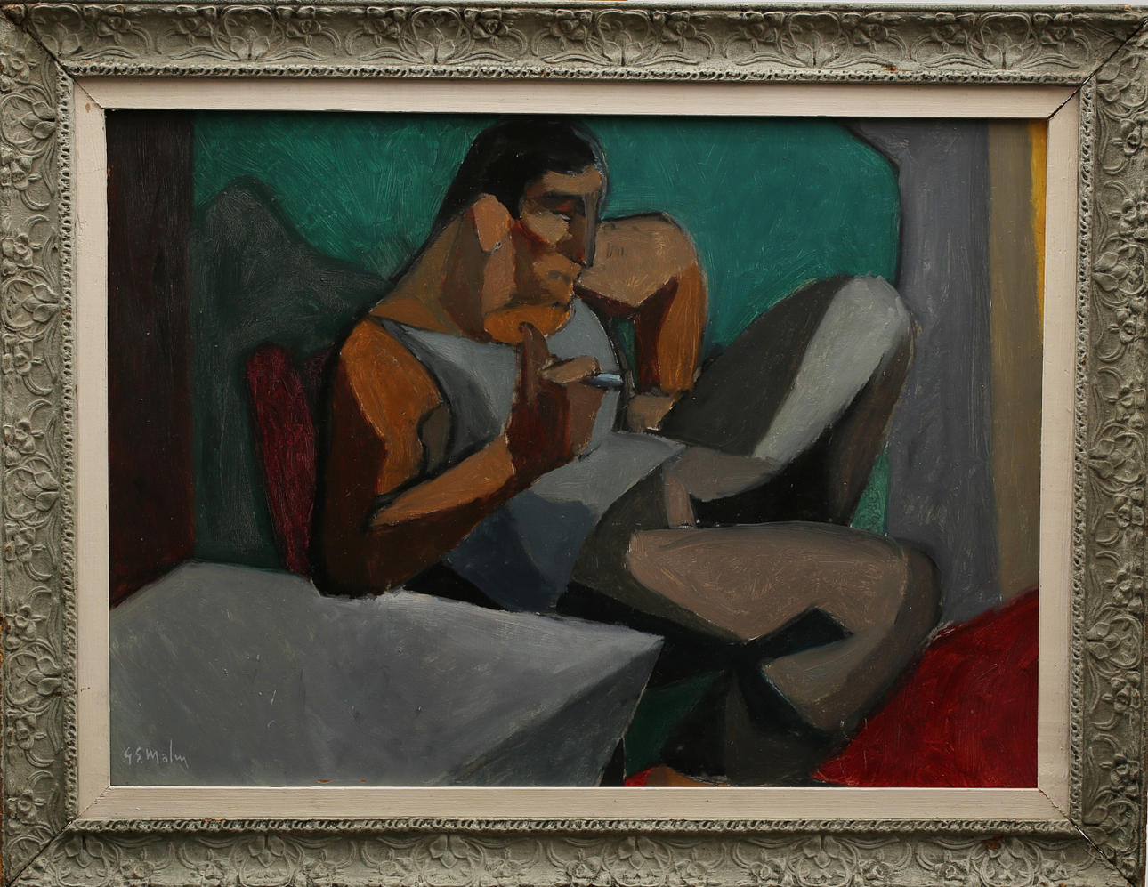 GUNNAR S MALM. Oil on panel, thinking man, signed G S Malm.