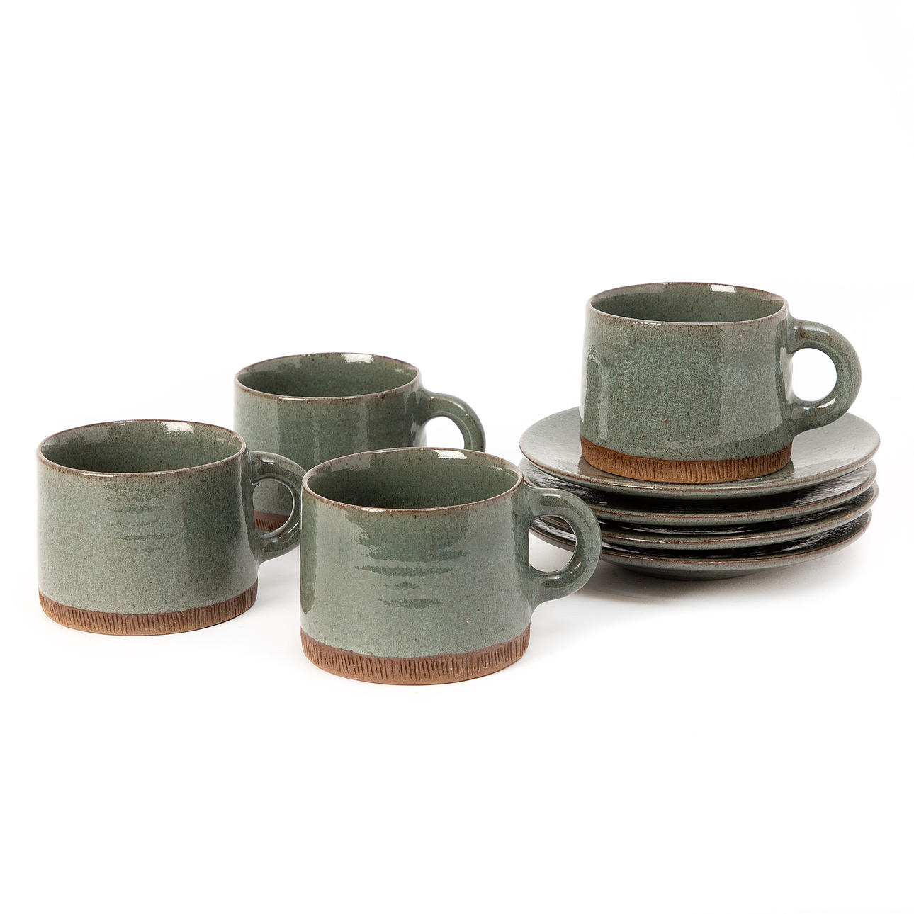 SIGNE PERSSON-MELIN, 4 stoneware cups with saucers, stamped