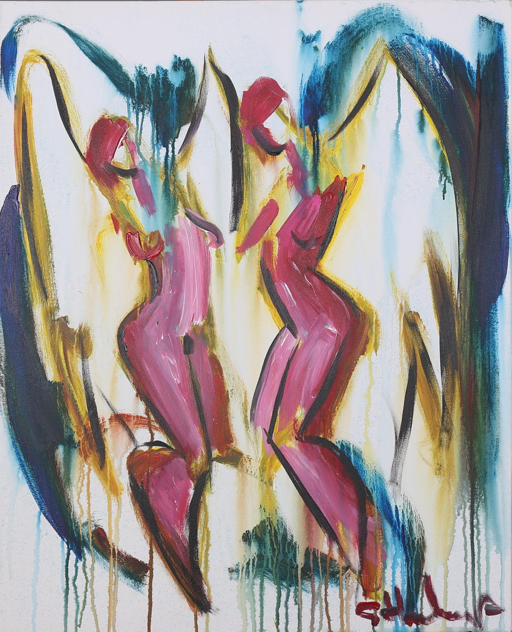 GÖRAN HAUSENKAMP. Modeller i rosa, akryl på duk, signerad G Hausenkamp.