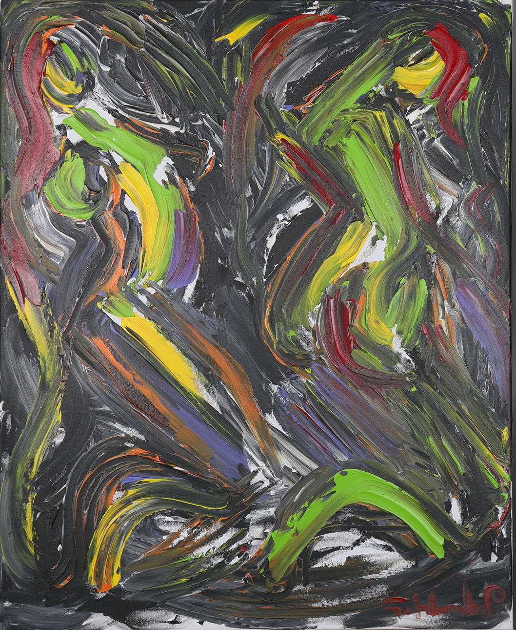 GÖRAN HAUSENKAMP. Modeller i grönt, akryl på duk, signerad G Hausenkamp.