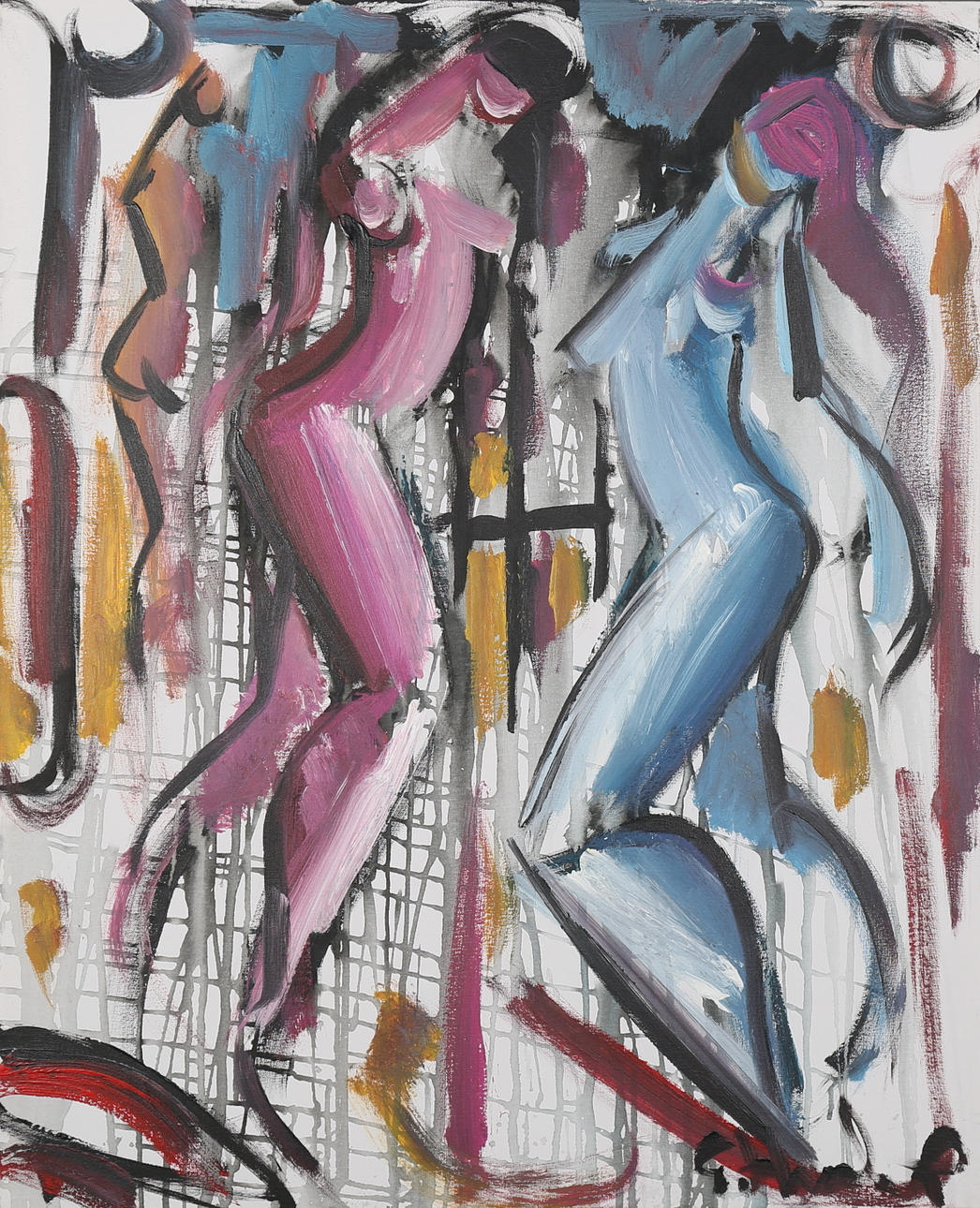 GÖRAN HAUSENKAMP. Modeller i rosa och blått, akryl på duk, signerad G Hausenkamp.