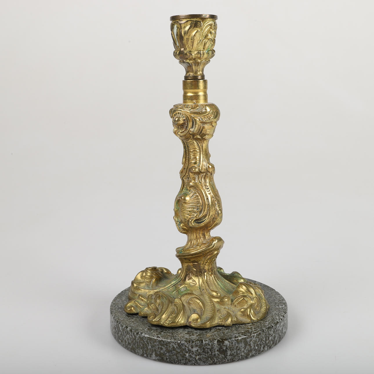 CANDLESTICK, bronze on marble base, rococo style.