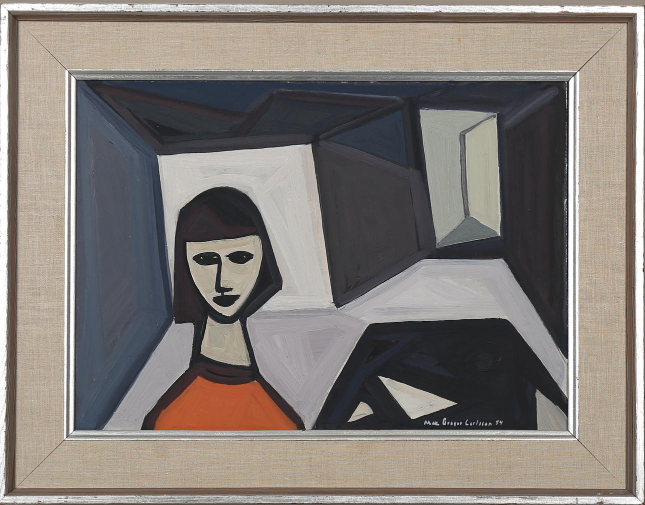 MAX GREGER LARSSON. "Figur i centrum", olja på pannå, signerad och daterad -54.