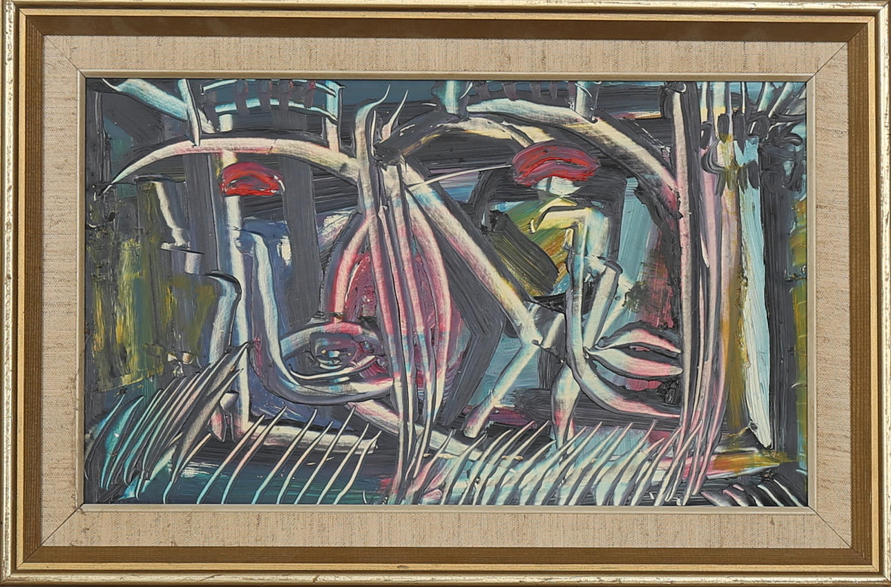 LOUIS ZELIG. Komposition, olja på pannå, signerad a tergo.