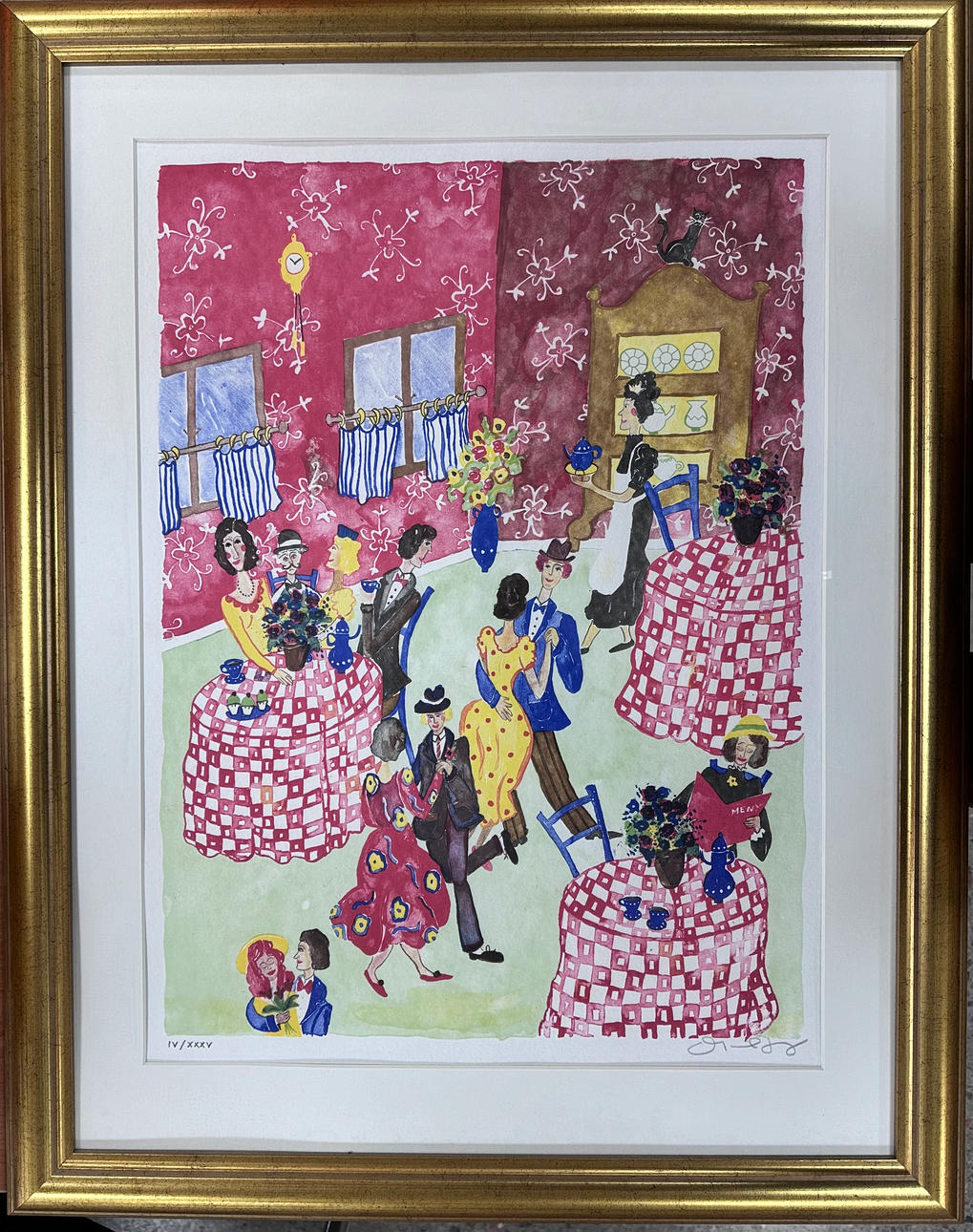 MARIKA LANG. Restauranginteriör, färglitografi.