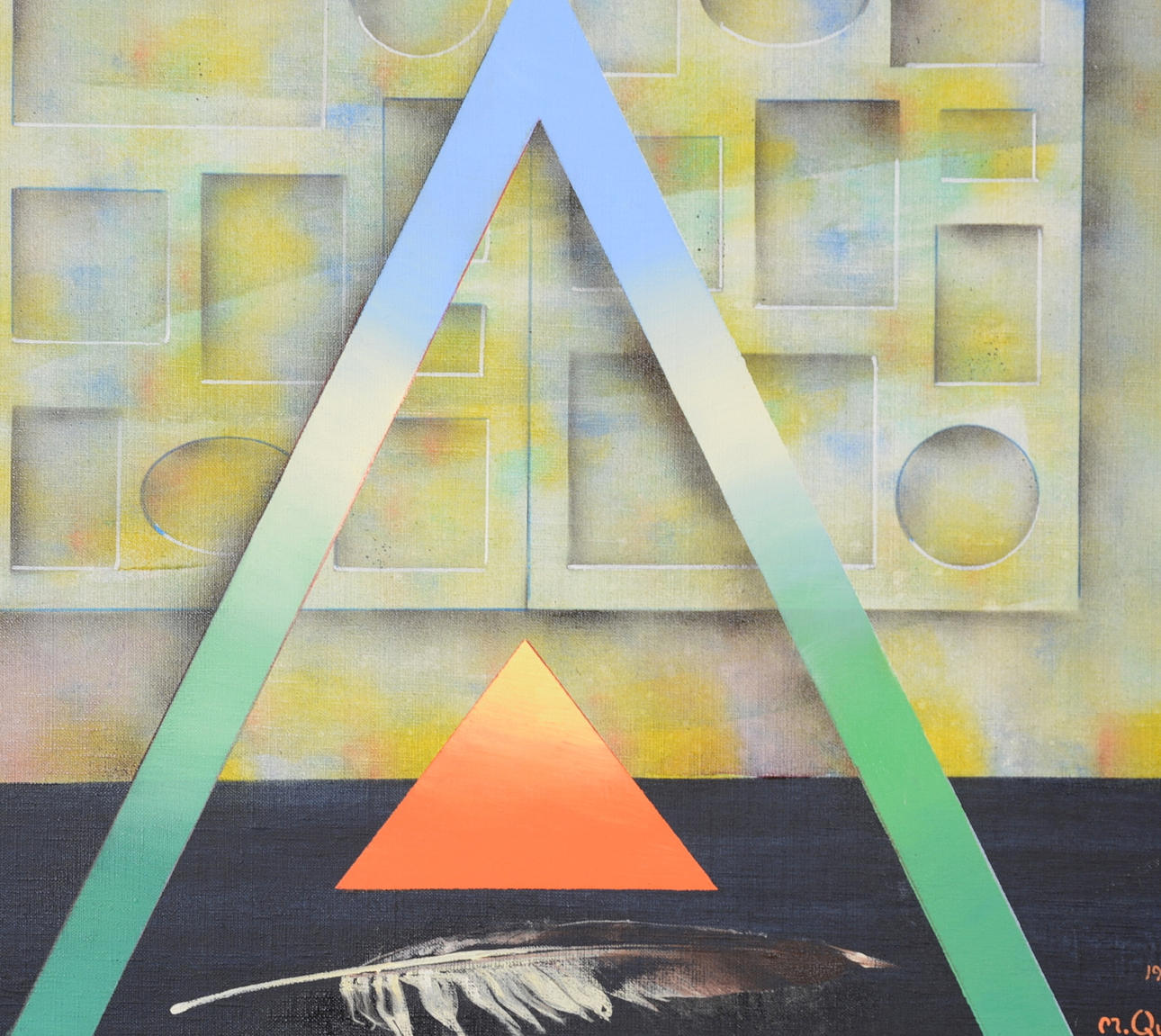 MIKAEL QVARSEBO. komposition, olja på duk, signerad M. Qvarsebo 1993.