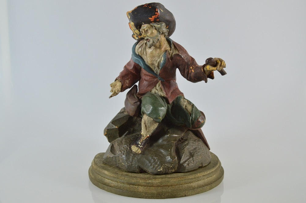 SKULPTUR, man på klippa, trä, barock, 1600/1700-tal.