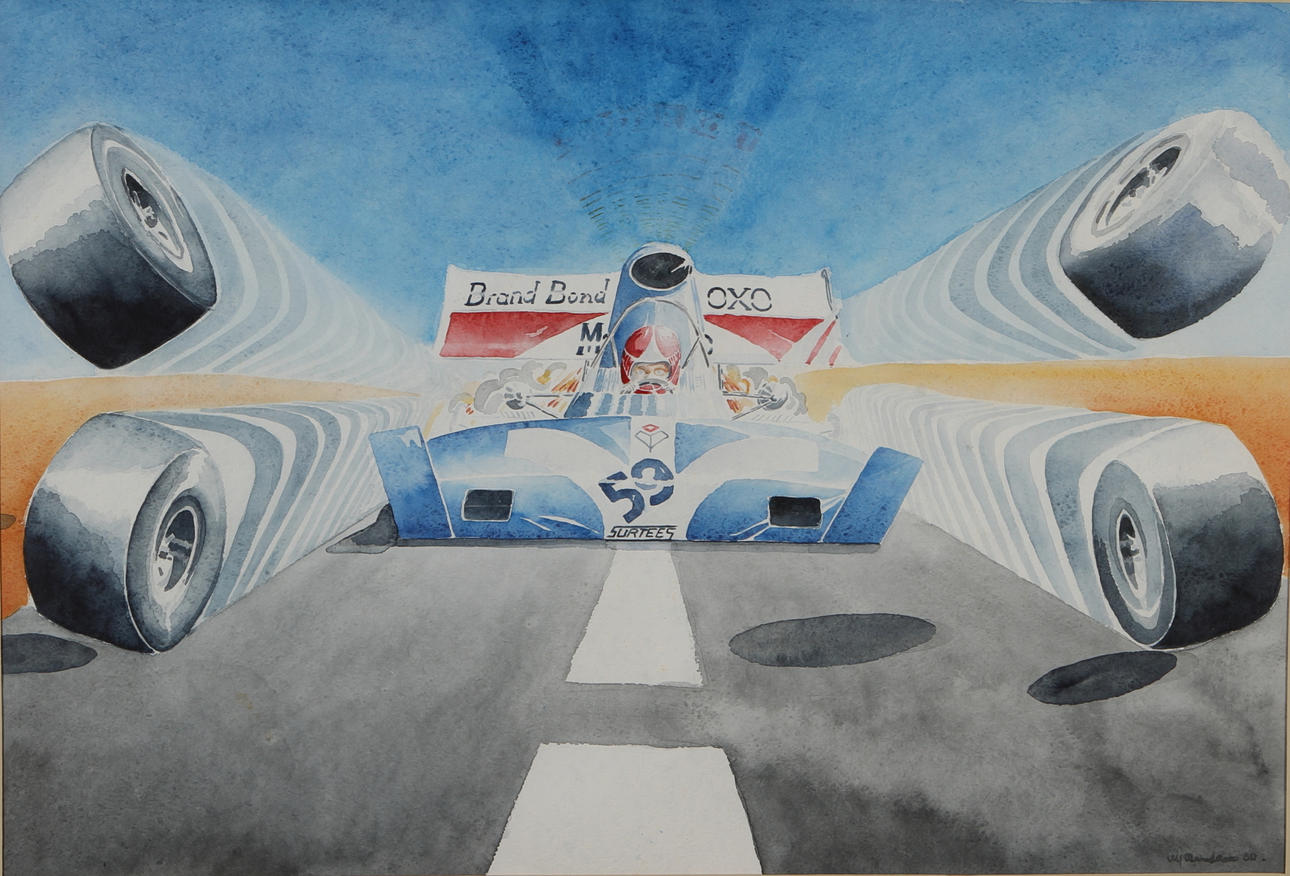 ULF RANDERS. Formel-1 bil, akvarell, signerad samt daterad 80.