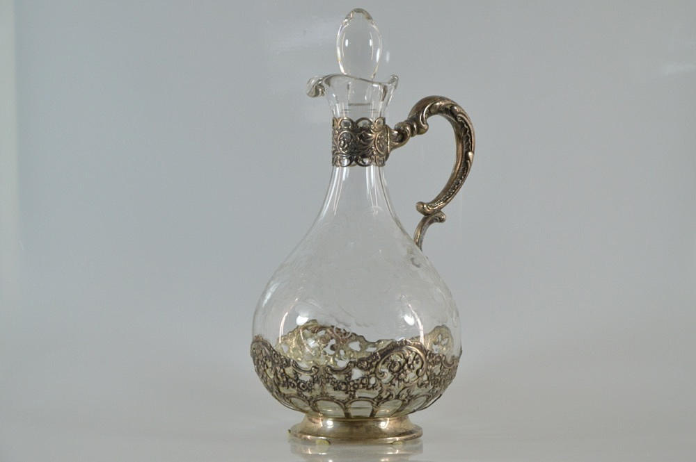 GLASKARAFF, 800 silverfäste, ca 1920/30.