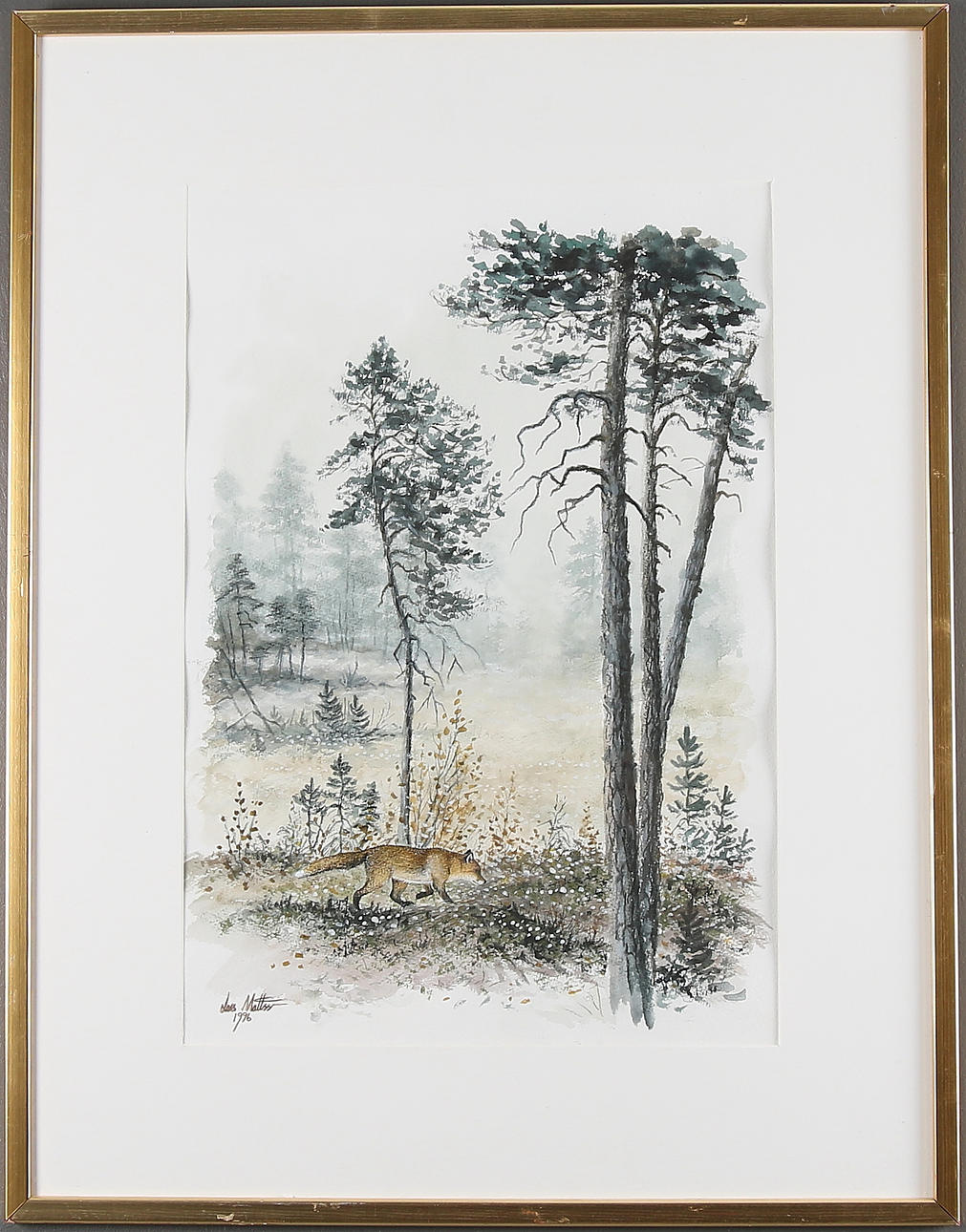 LARS MATTSSON. Räv i glänta, akvarell, signerad och daterad 1996.