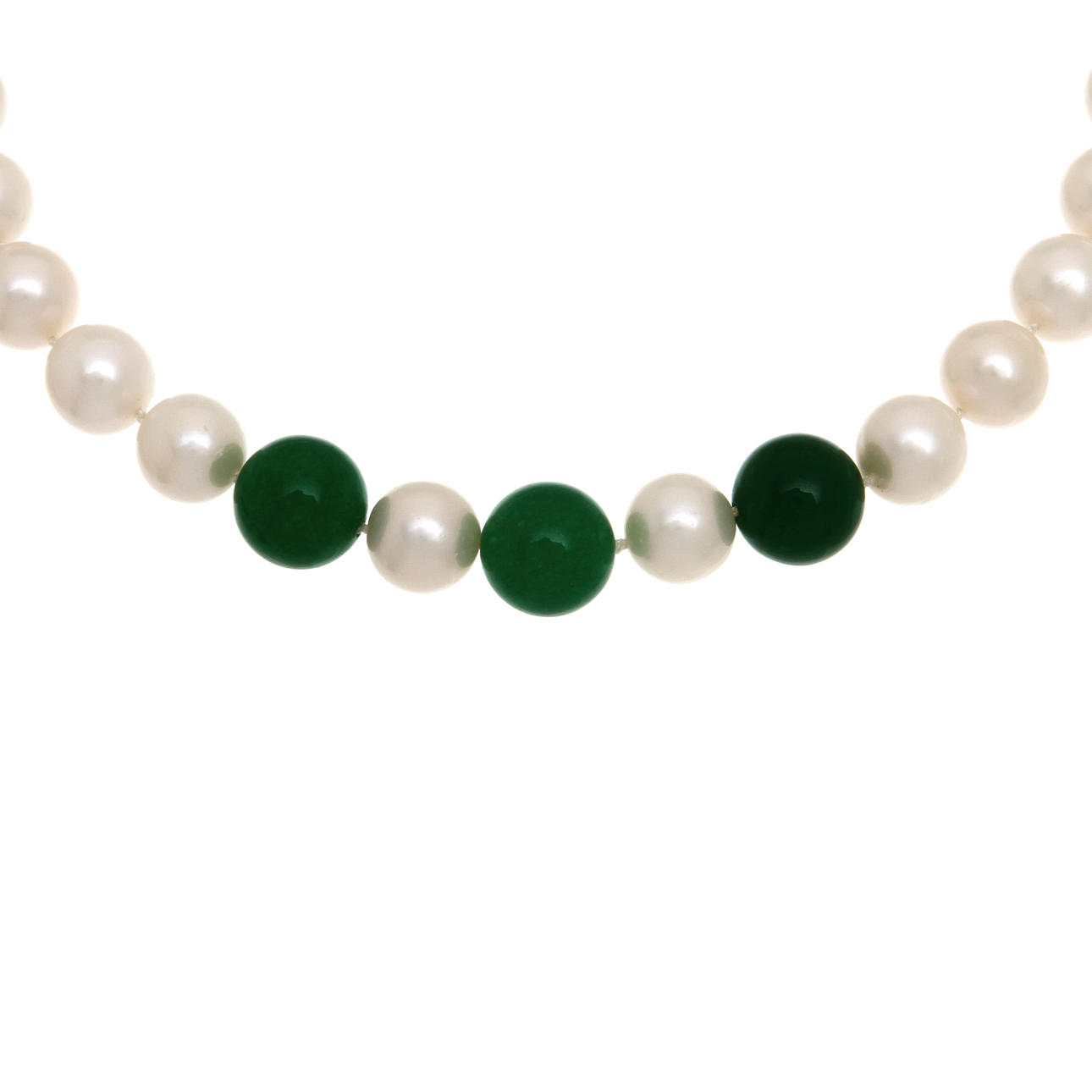 PÄRLCOLLIER, South Seapärlor samt Jadeit, lås i 14K rödguld.