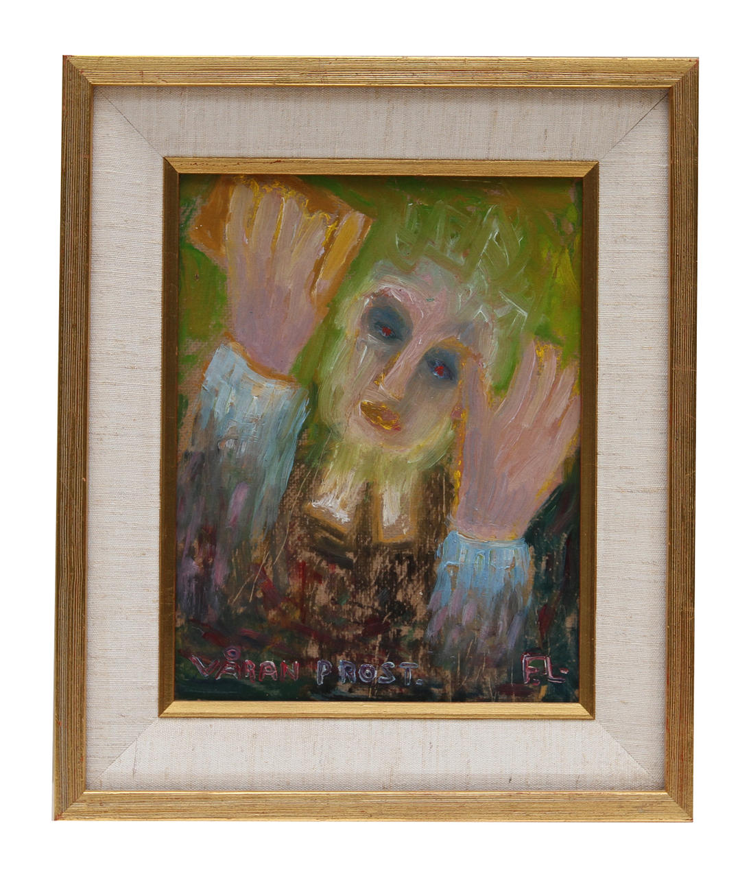 FRANS LARSSON. "Våran Prost". Olja på pannå, signerad.