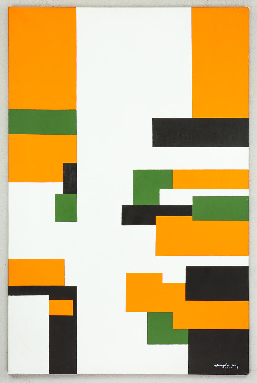 HARRY SANDBERG. Composition, signed and dated 1969, oil on canvas.