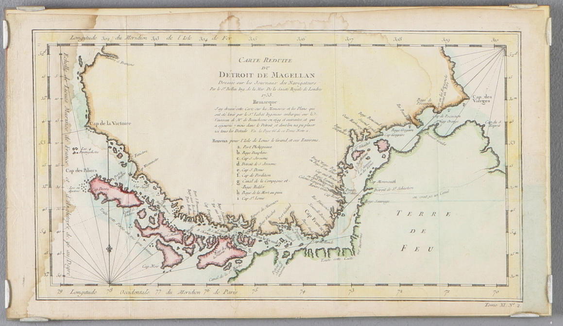 KARTA, "Carte Reduite du Detroit de Magellan Dressee sur les Journaux des Navigateurs" Jacques Nicolas Bellin.