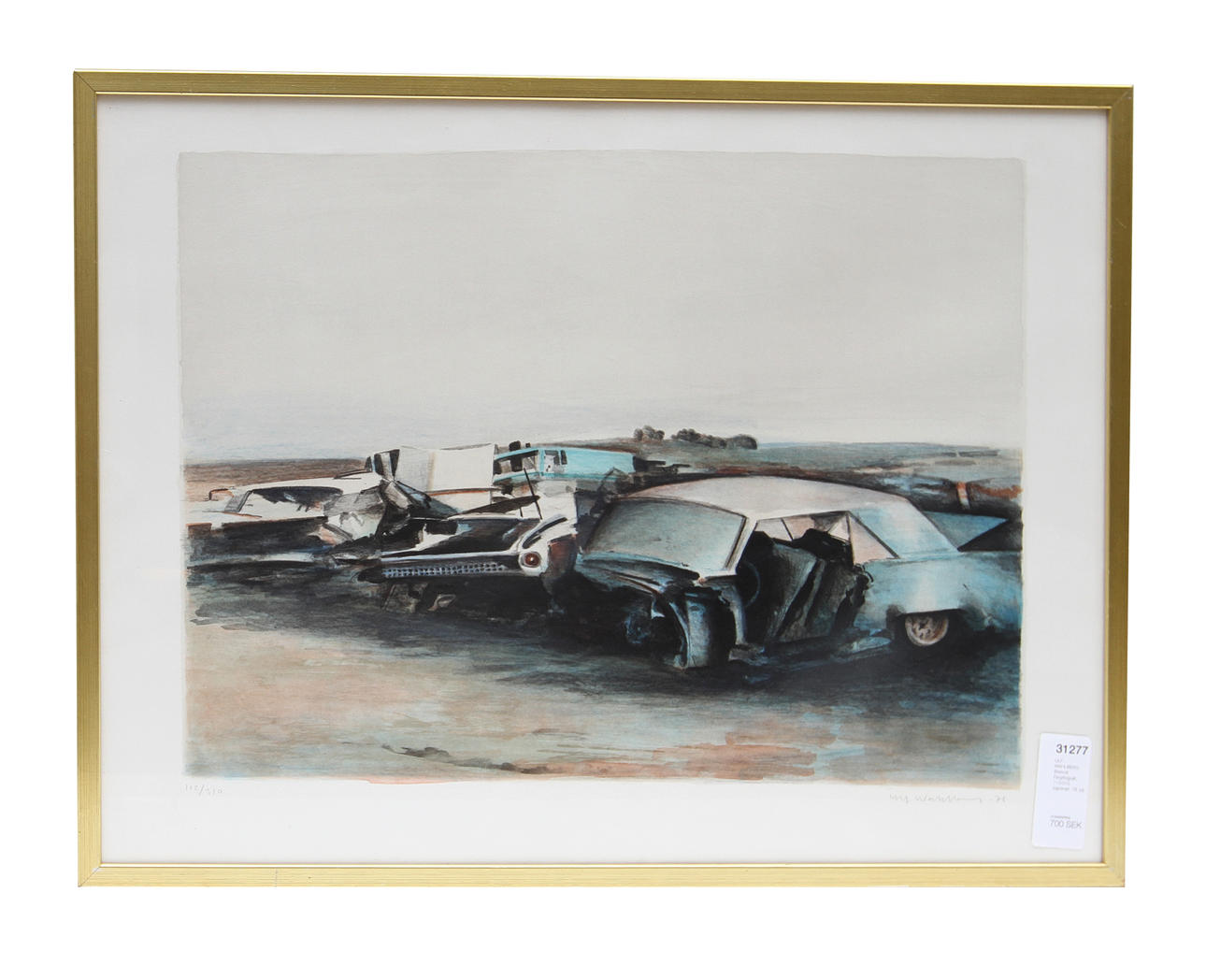 ULF WAHLBERG. Bilskrot. Färglitografi, 112/310, signerad -78.