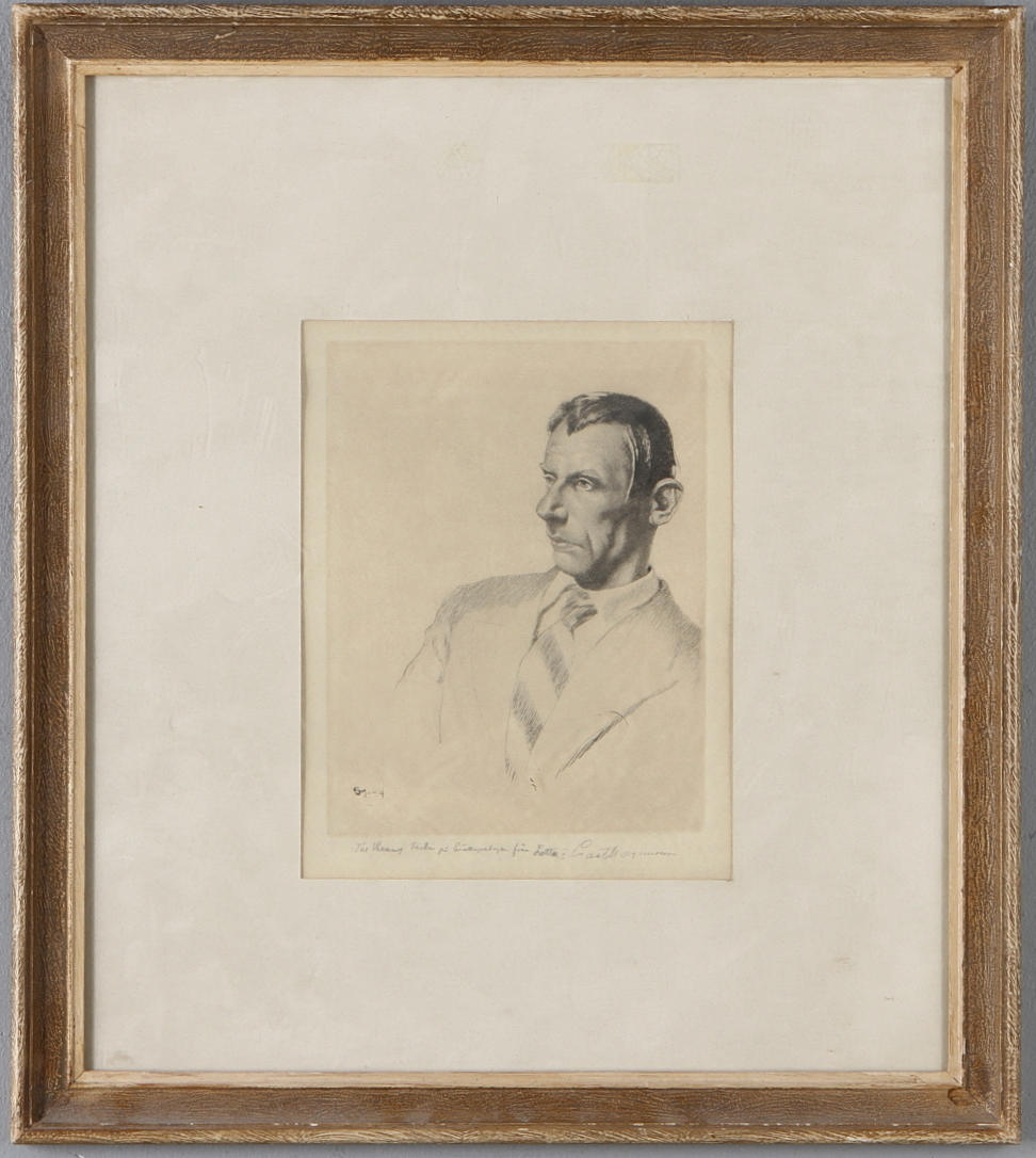 OIDENTIFIERAD KONSTNÄR. Porträtt av Nils Ferlin, torrnål, monogramsignerad och daterad -44.