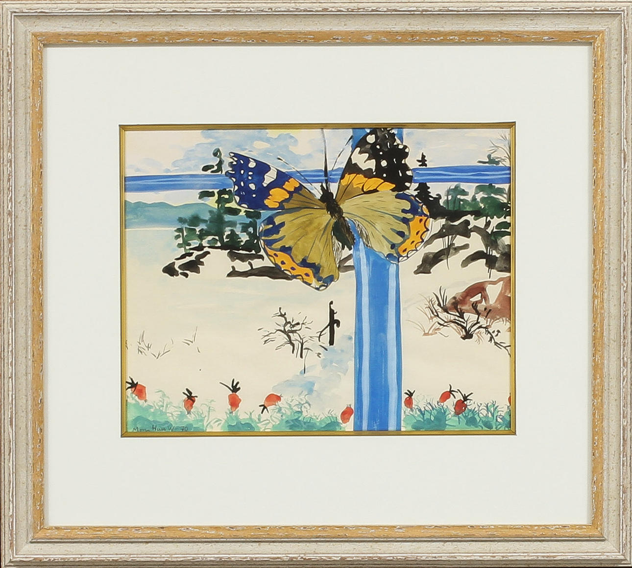 MONA HUSS WALIN. Fjäril, akvarell, signerad.