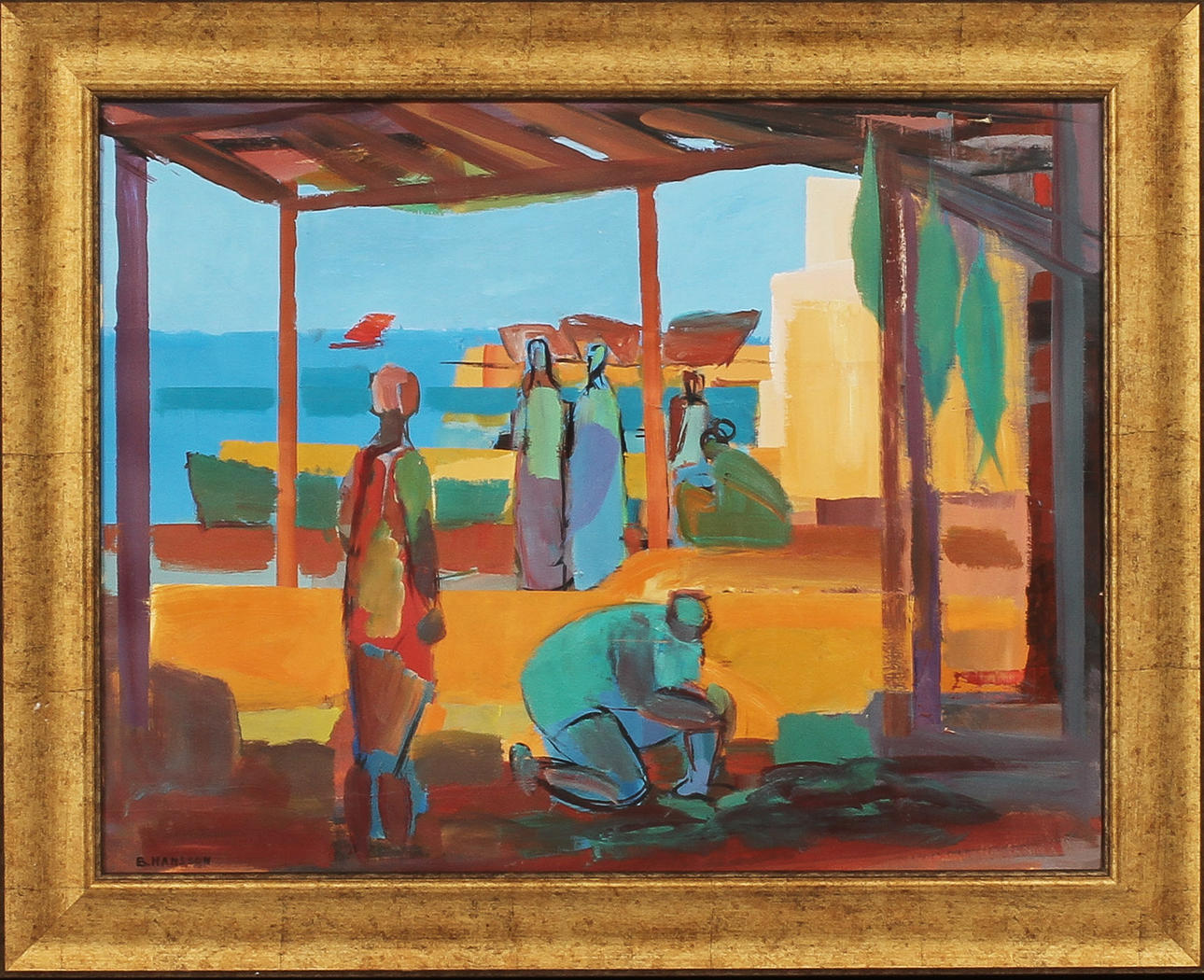 BRITA HANSSON. Figurscen, olja på papp, signerad.