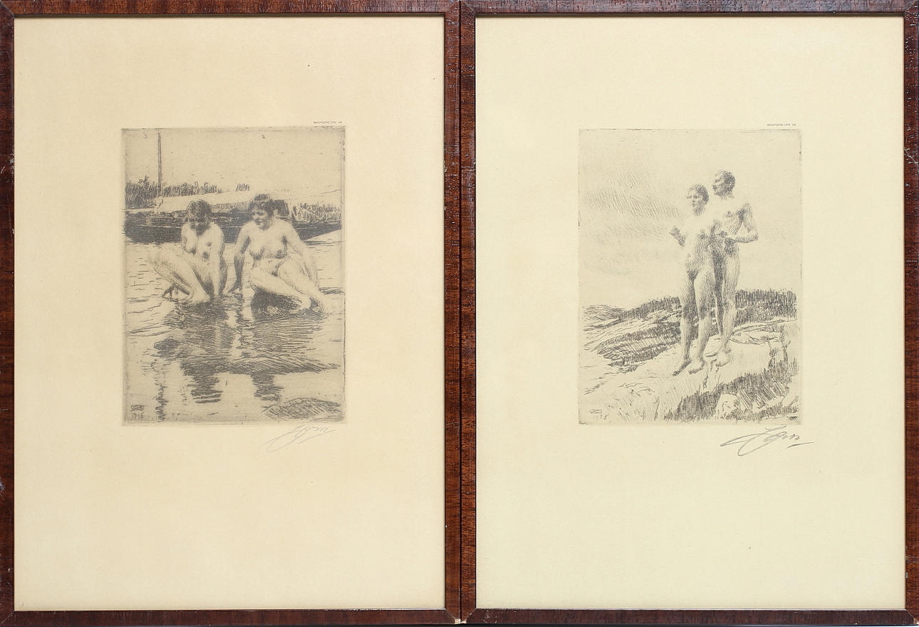 ANDERS ZORN. EFTER. 2 st, litografiska tryck. Bengtssons lito.