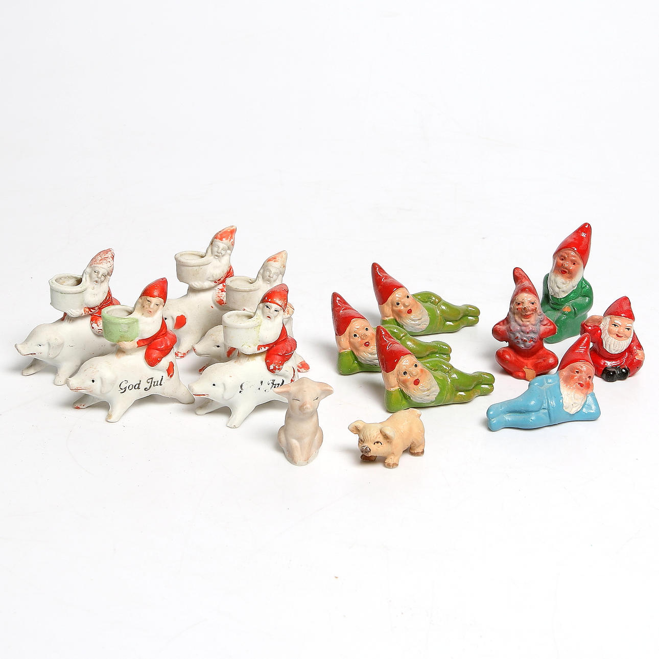 FIGURINER / LJUSSTAKAR, 14 st, keramik, tomtar. 1900-talets första kvartal.