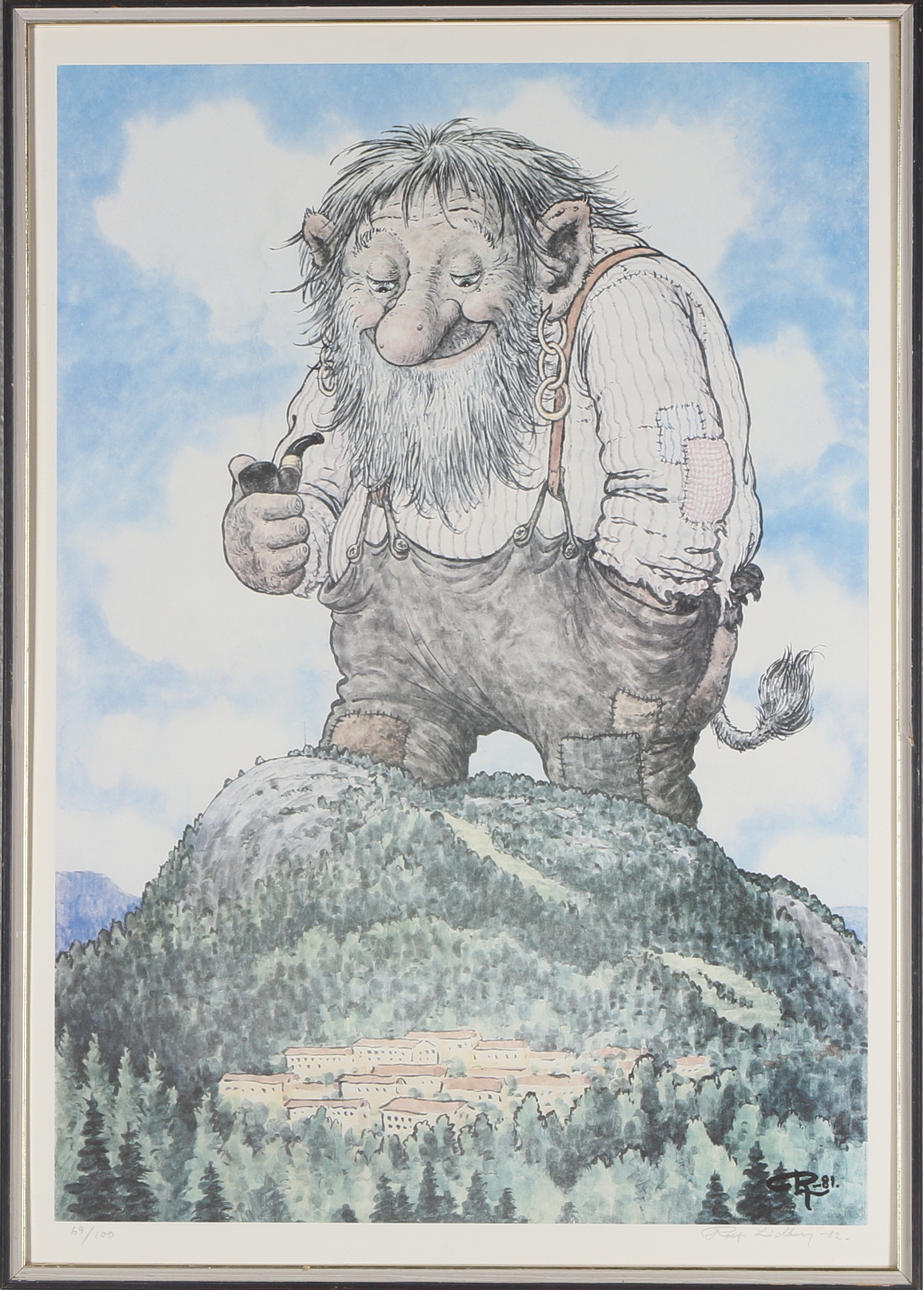 ROLF LIDBERG. Trollgubbe, litotryck, signerad samt numrerad 69/100.