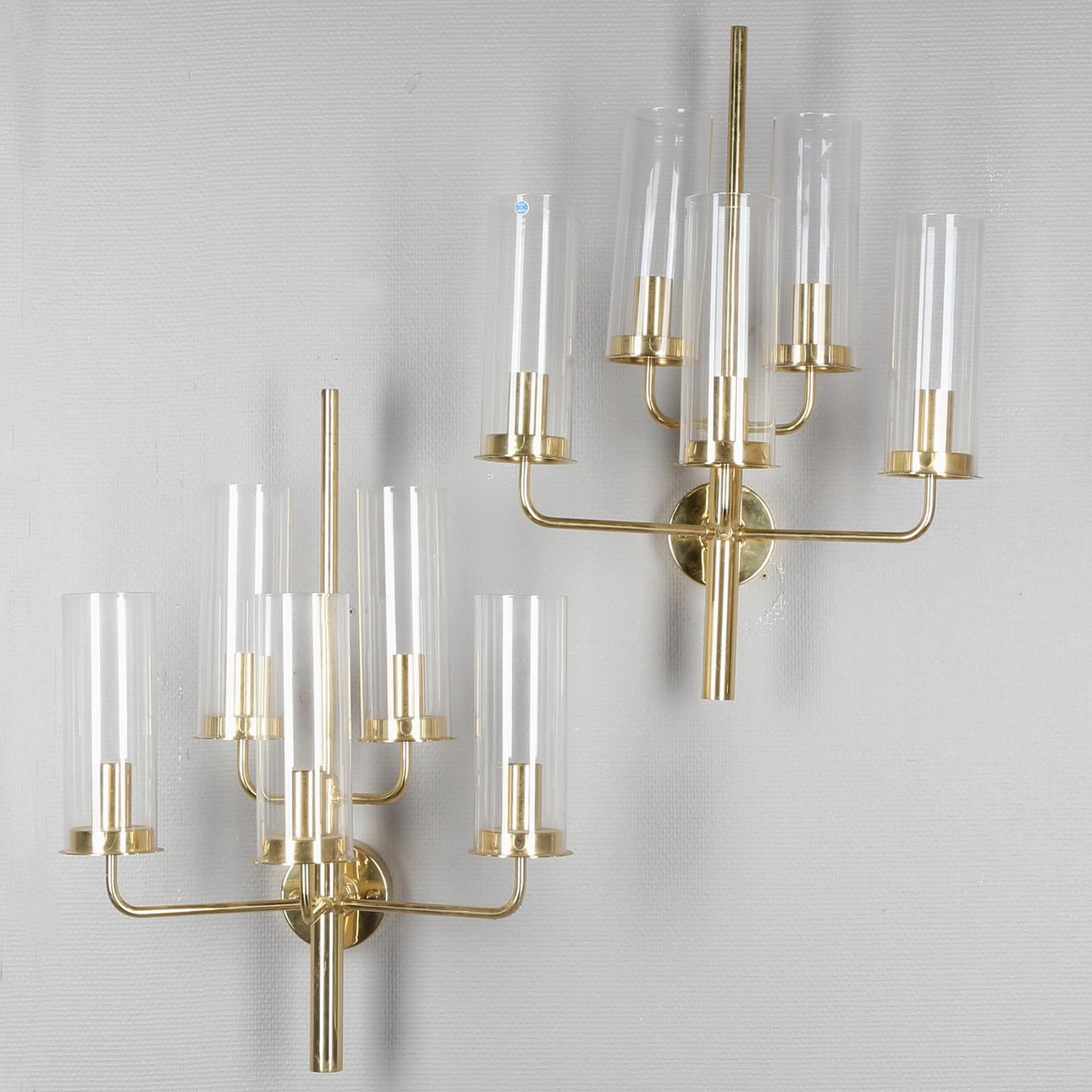 VÄGGLAMPOR, 2 st, mässing samt glas, En suite, Hans-Agne Jakobsson AB, 1900-talets andra hälft.