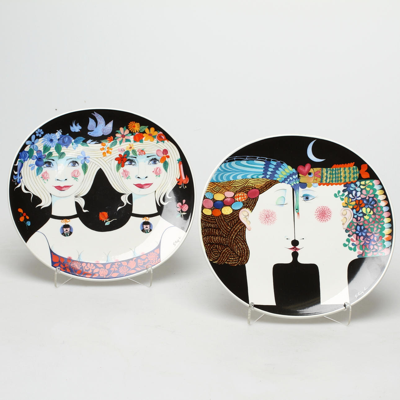 TALLRIKAR, 2 st, porlsin, Stig Lindberg för Gustavsberg.