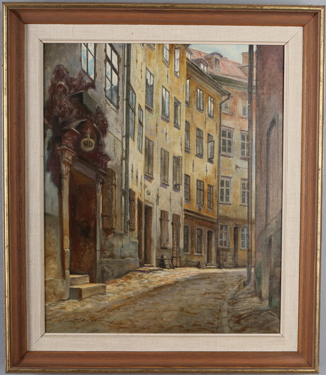 OIDENTIFIERAD KONSTNÄR. Gatuvy från Gamla Stan, olja på duk, signerad H Stunz.