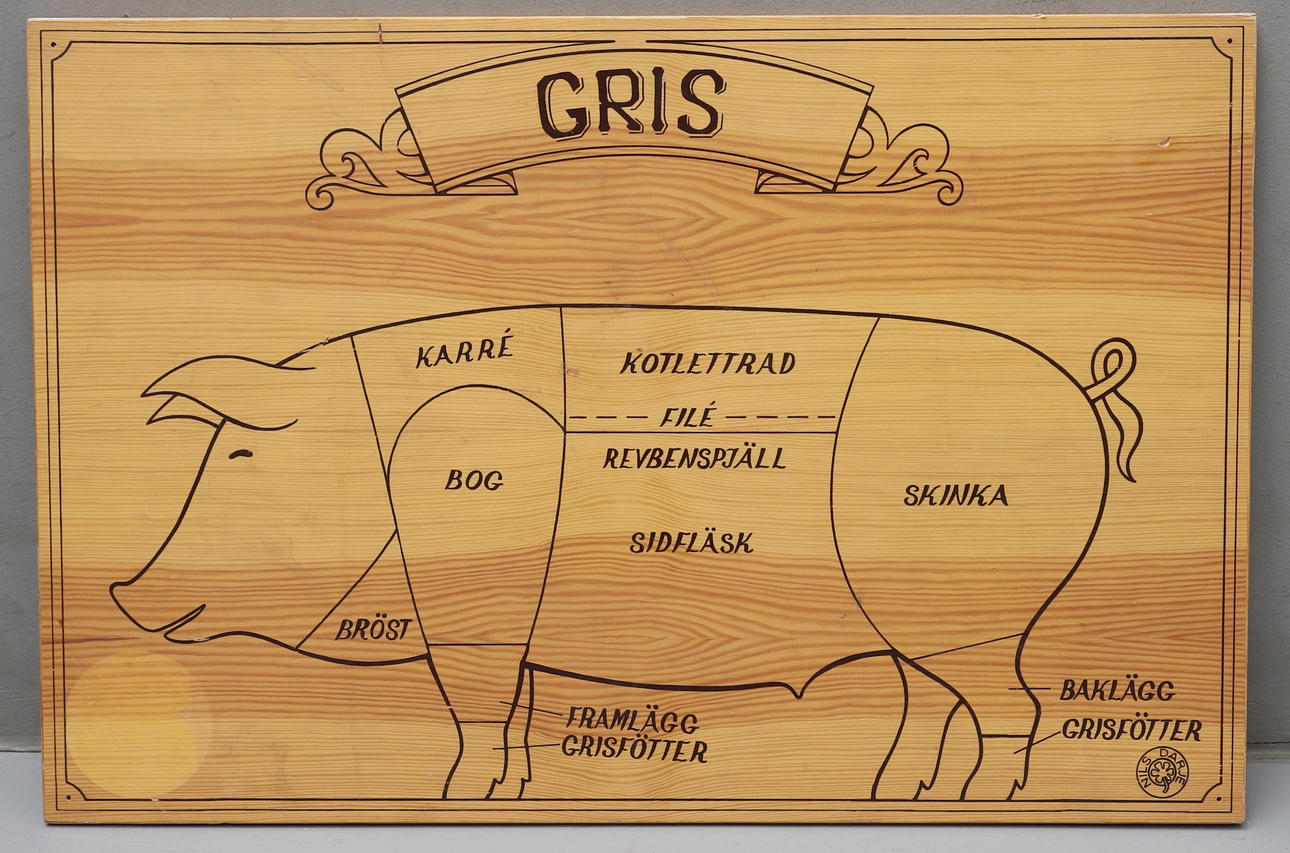 SLAKTSCHEMA, trä, över gris, Nils Darje.
