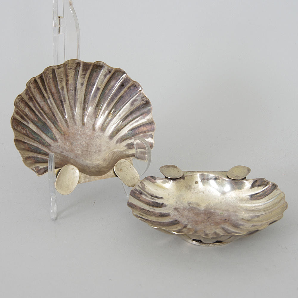 SKÅLAR i form snäckor, silver, Italien.