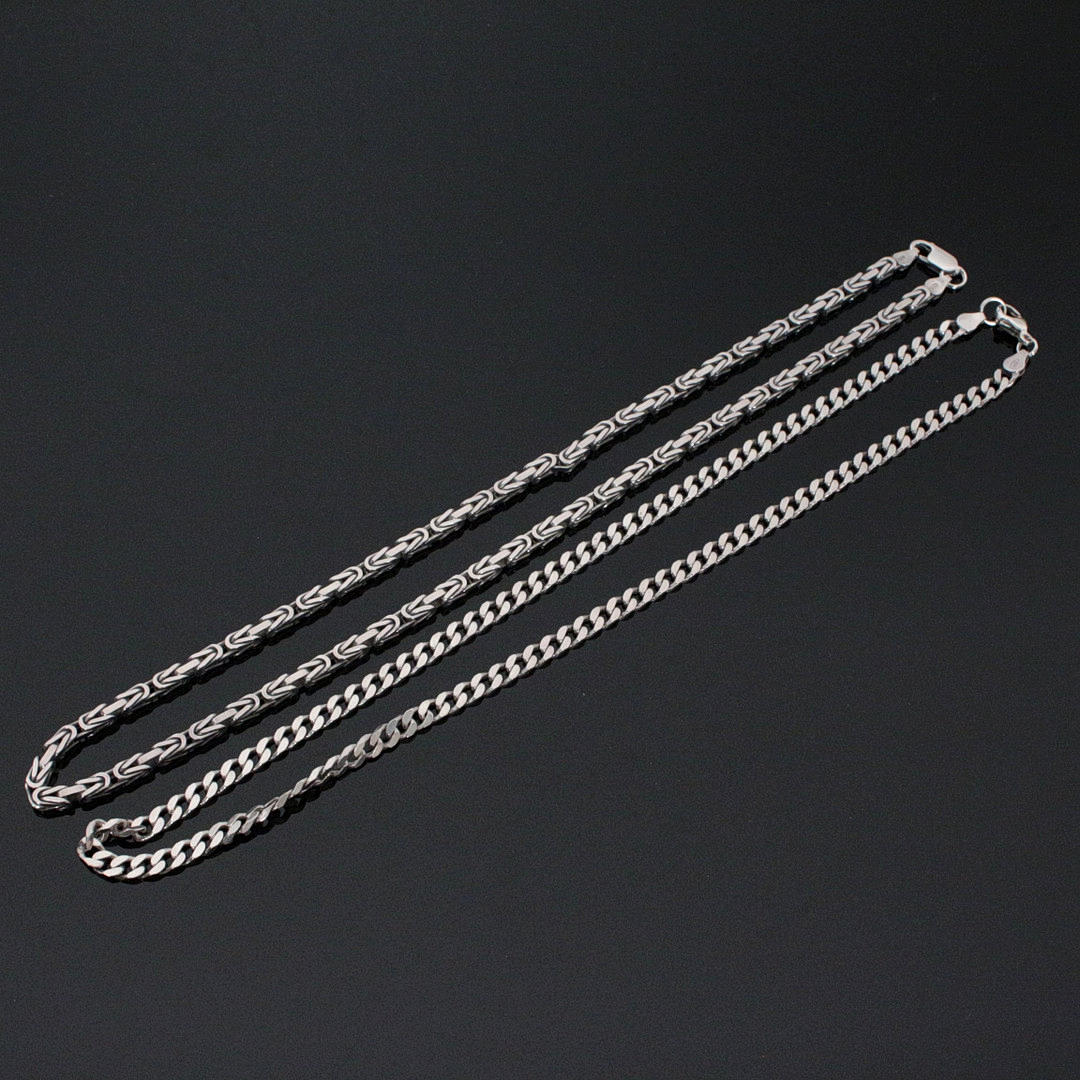 Kongekæde og flad kantkæde, 925 sølv.