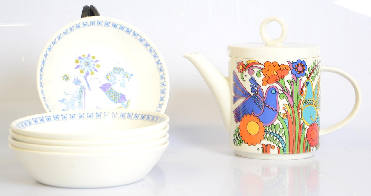 KANNA SAMT TALLRIKAR, 5 st, "Lotte" Norge, "Acapulco" Villeroy & Boch.