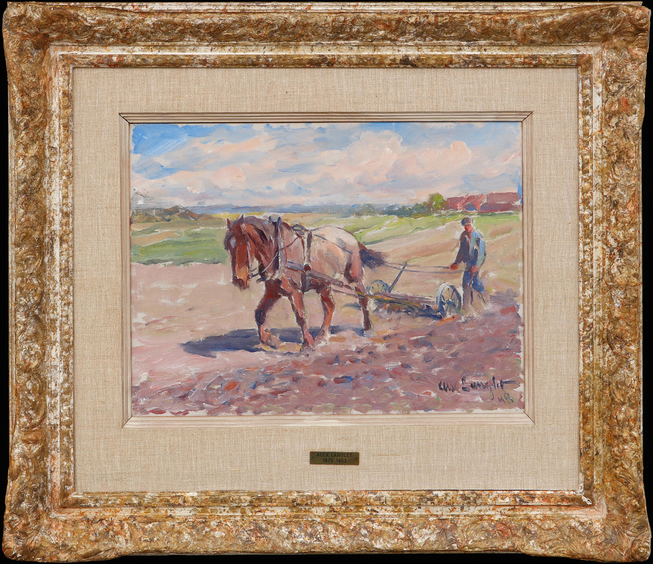 ALEXANDER LANGLET. Horse and farmer, oil on canvas, signed and dated 48.