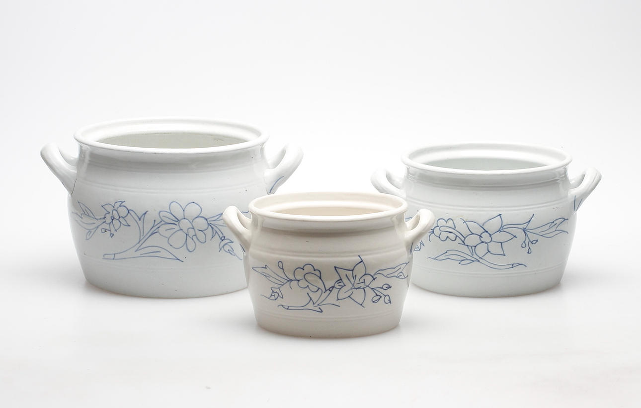 KRUKOR, 3 st, stenmassa, Rörstrand.