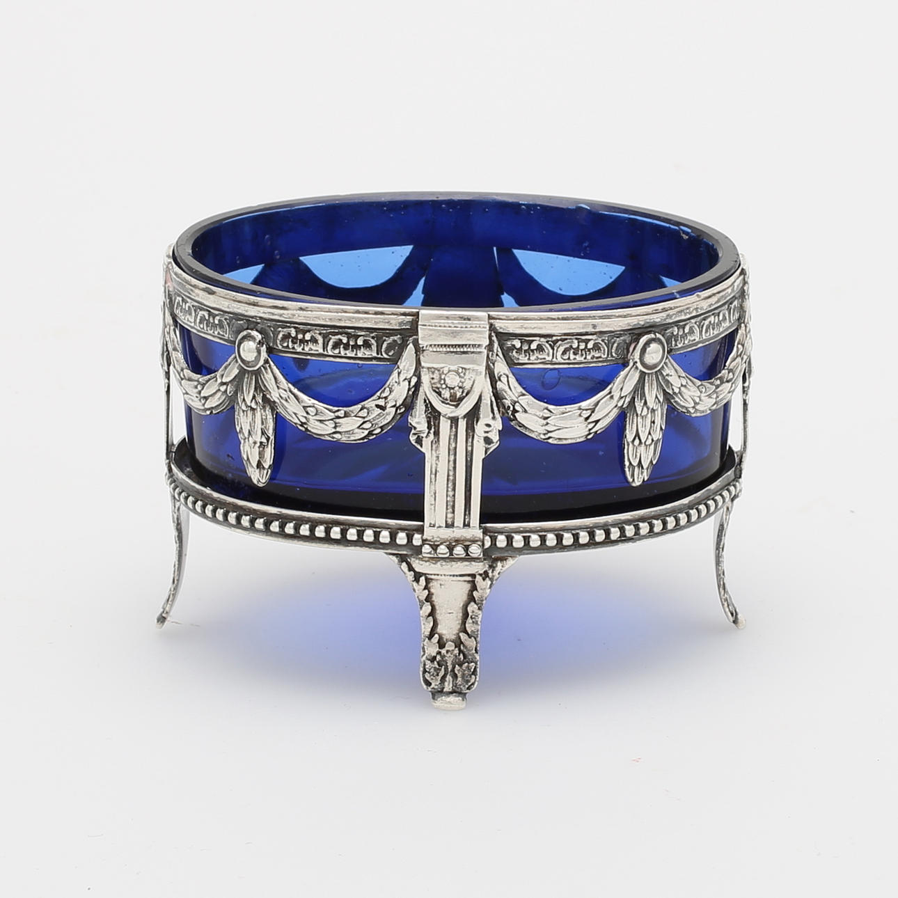 SALTKAR, gustavianskt, silver och glas, Johan Abraham Hallard, Stockholm, 1700-talets slut.