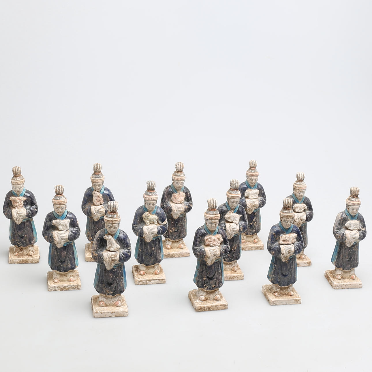 ZODIAK-FIGURER, terracottta, 12 st, sen Ming-dynasti (1368-1644, Kina.