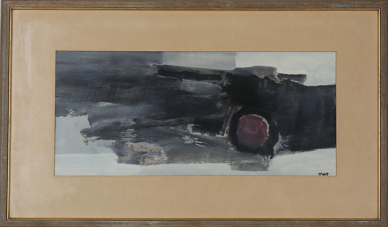 BENGT ORUP. Gouache, komposition i grått, signerad Orup.