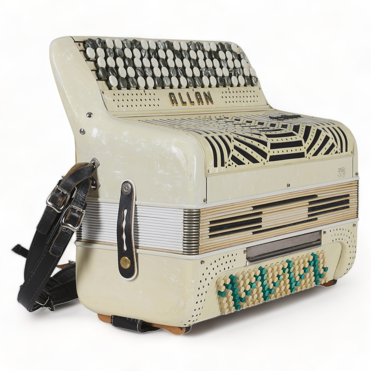 Accordia, spider patterned deck accordion, marked Allan.