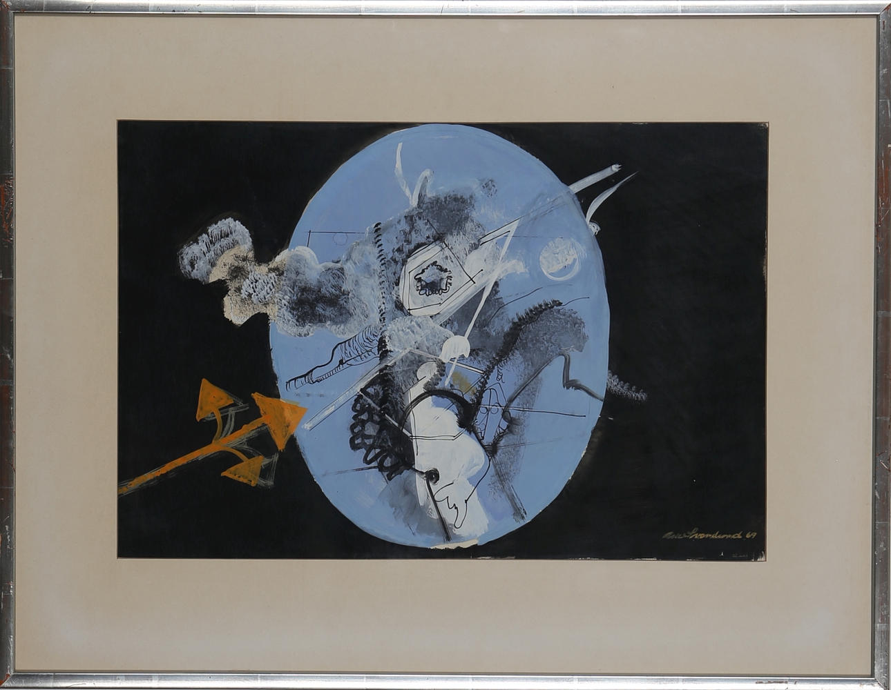 OLLE SVANLUND. Gouache, komposition i blått, signerad samt daterad 69.