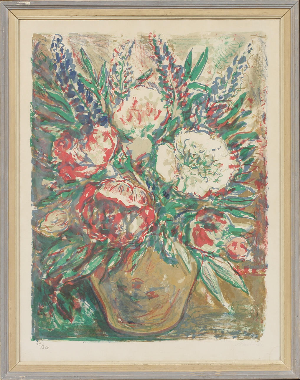 ALBIN AMELIN. Blommor i kruka, färglitografi, signerad och numrerad 92/360.
