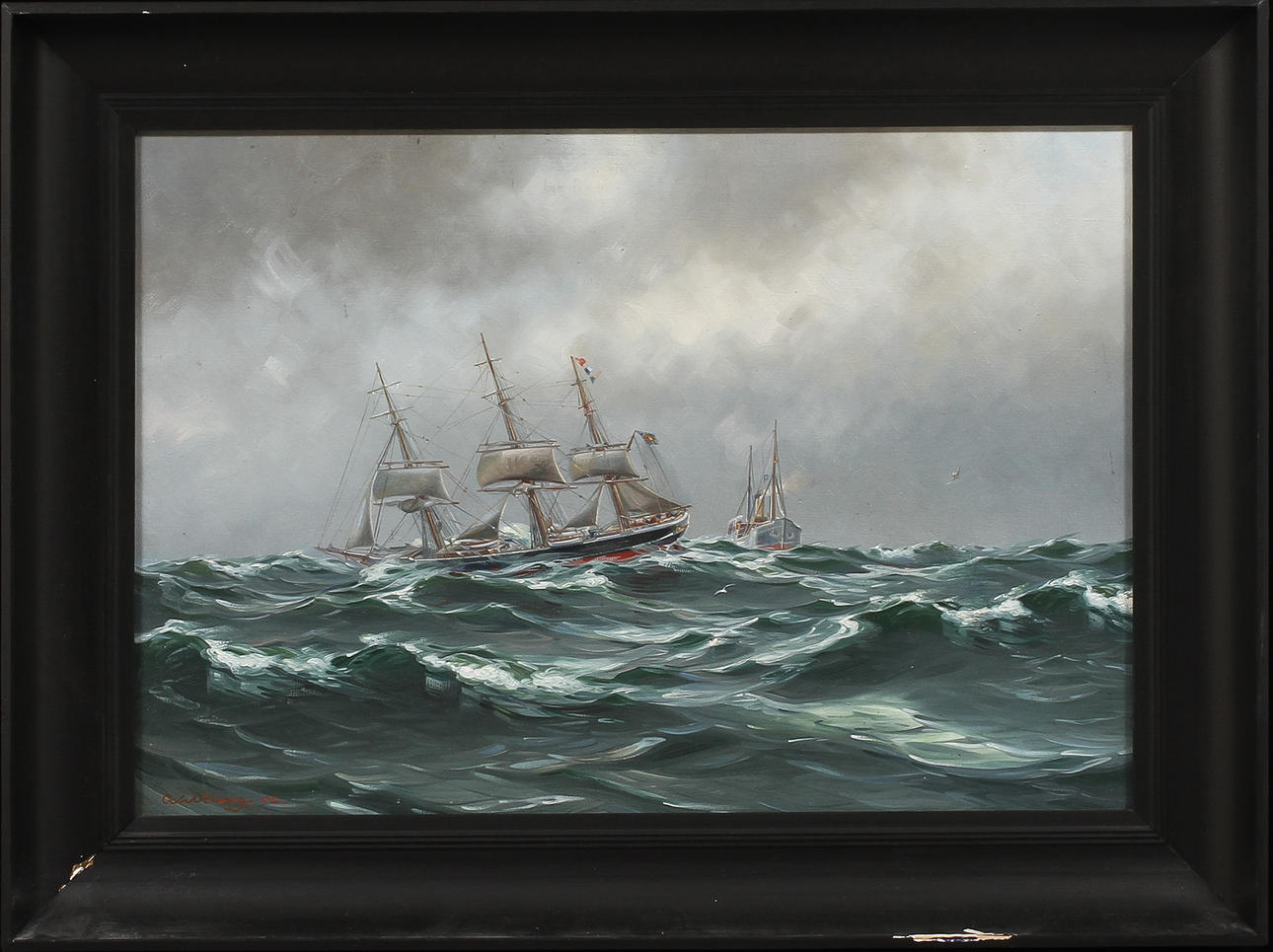 ARVID AHLBERG. Marin med fartyg, olja på duk, signerad.