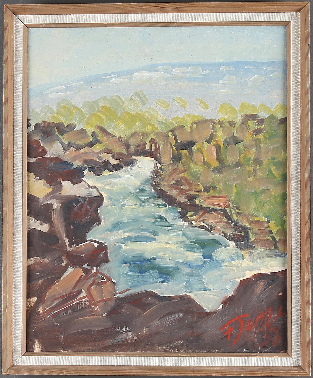 PAUL JONZE. Fors i Jämtland, olja på duk. Signerad och daterad - 56.