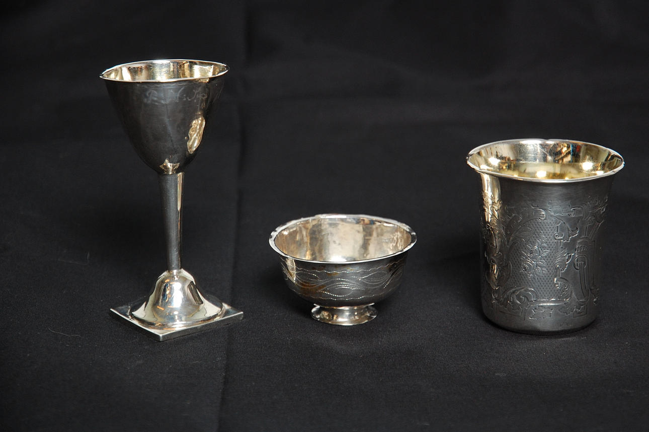 SUPKOPP, BRÖLLOPSKALK, BÄGARE, silver Engelholm 1800-tal.