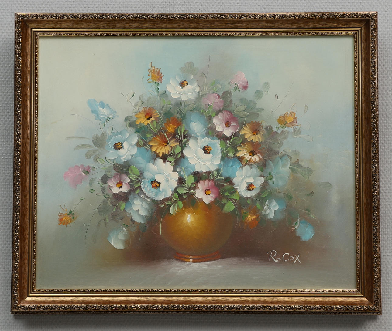 ROBERT COX. Oil on canvas, floral still life, signed R. Cox. Art